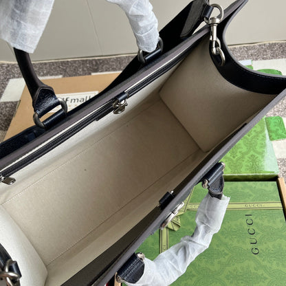 OPHIDIA LARGE TOTE BAG 43 IN DARK BLUE AND BLACK GG CALFSKIN