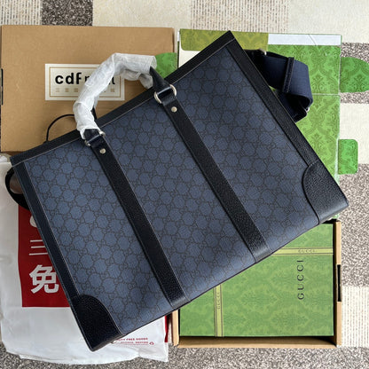 OPHIDIA LARGE TOTE BAG 43 IN DARK BLUE AND BLACK GG CALFSKIN