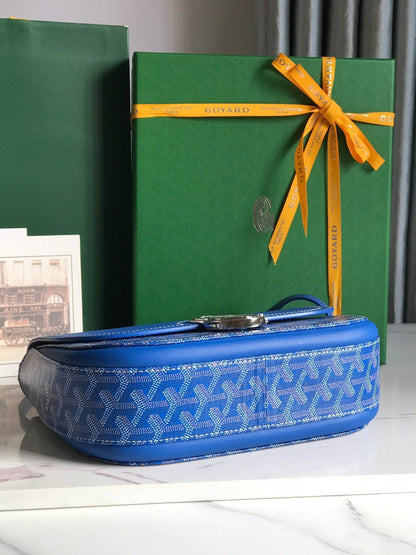 233 BAG 25 IN SAPPHIRE BLUE CALFKIN AND GOYARDINE CANVAS