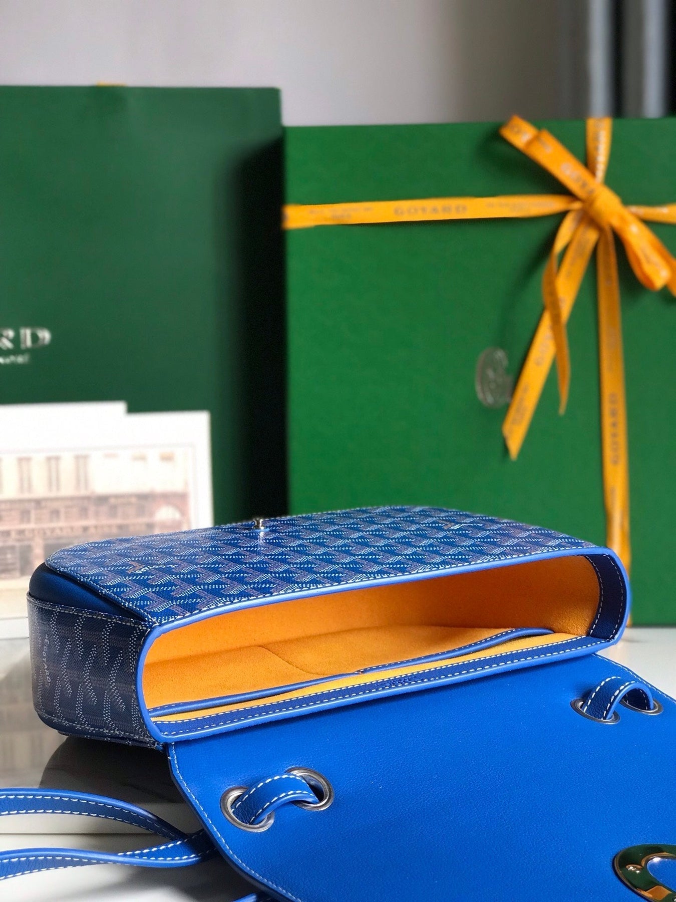 233 BAG 25 IN SAPPHIRE BLUE CALFKIN AND GOYARDINE CANVAS