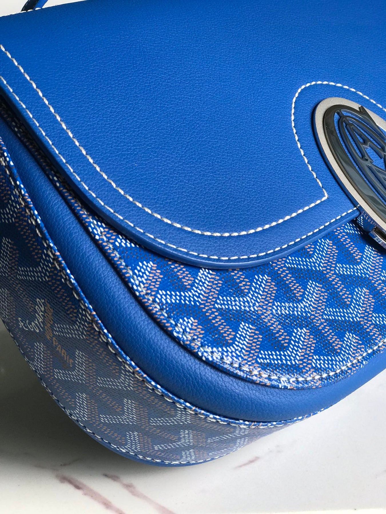 233 BAG 25 IN SAPPHIRE BLUE CALFKIN AND GOYARDINE CANVAS