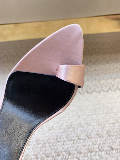 GAP CRYSTAL-BUCKLE SLIDE SANDALS IN LIGHT PINK SILK