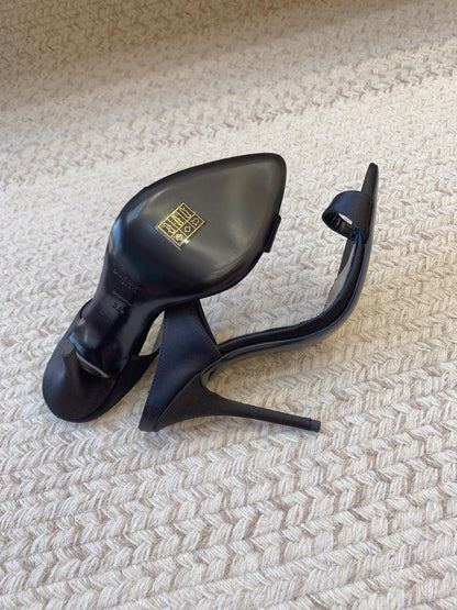 GAP CRYSTAL-BUCKLE SLIDE SANDALS IN BLACK SILK