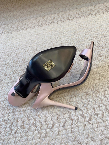 GAP CRYSTAL-BUCKLE SLIDE SANDALS IN LIGHT PINK SILK