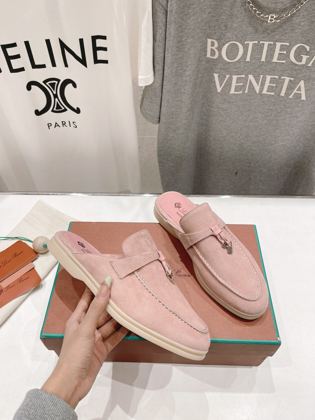 LP CHARMS WALK BABOUCHE LOAFERS PASTEL PINK SUEDE