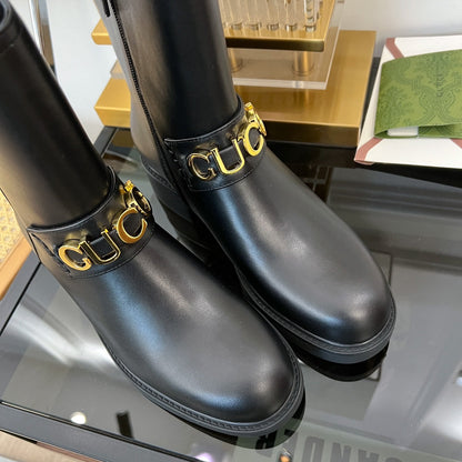 GG CLASSIC LOGO ANKLE BOOTS IN BLACK CALFSKIN