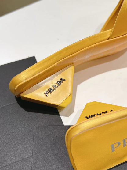 PRA POINTED-TOE MULES YELLOW SATIN