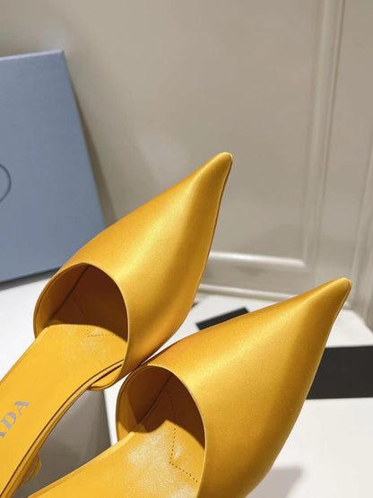 PRA POINTED-TOE MULES YELLOW SATIN