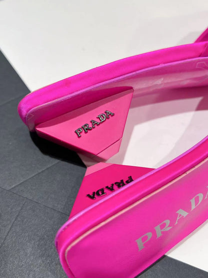 PRA POINTED-TOE MULES BRIGHT PINK SATIN