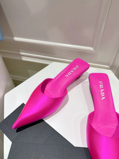 PRA POINTED-TOE MULES BRIGHT PINK SATIN