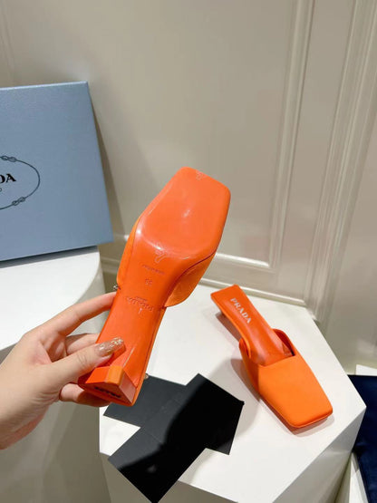 PRA SQUARE TOE MULES BRIGHT ORANGE SATIN