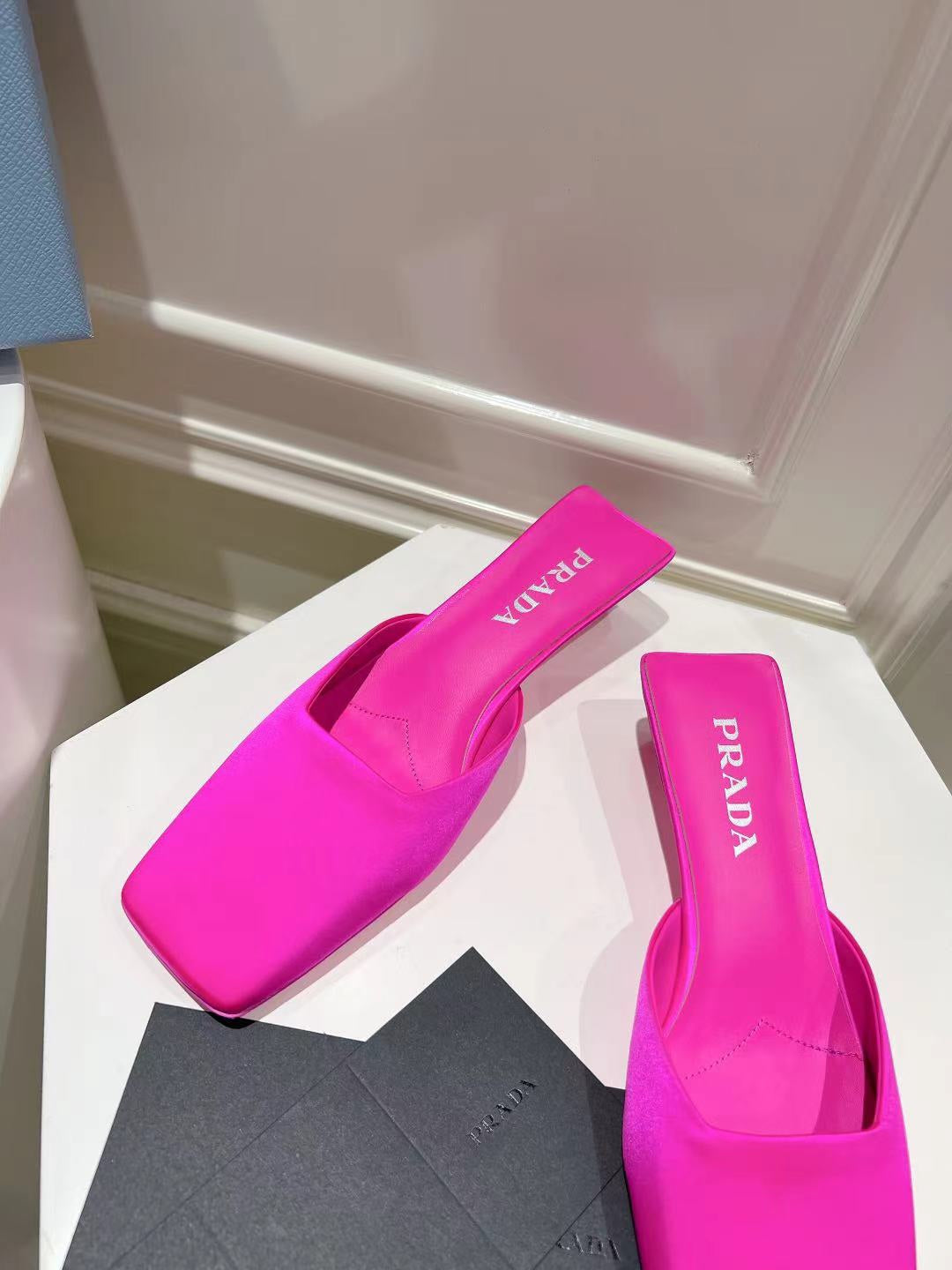 PRA SQUARE TOE MULES BRIGHT PINK SATIN