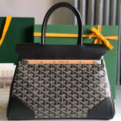 SAIGON SOUPLE BAG 34 IN BLACK GOYARDINE CANVAS AND CALFSKIN