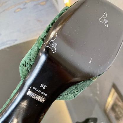 GG VELVET HIGH HEEL SANDALS WITH BEAUTIFUL LOGO DETAILS GREEN FOREST