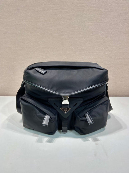 CROSSBODY BAG 29 IN BLACK RE-NYLON AND CALFSKIN TRIM