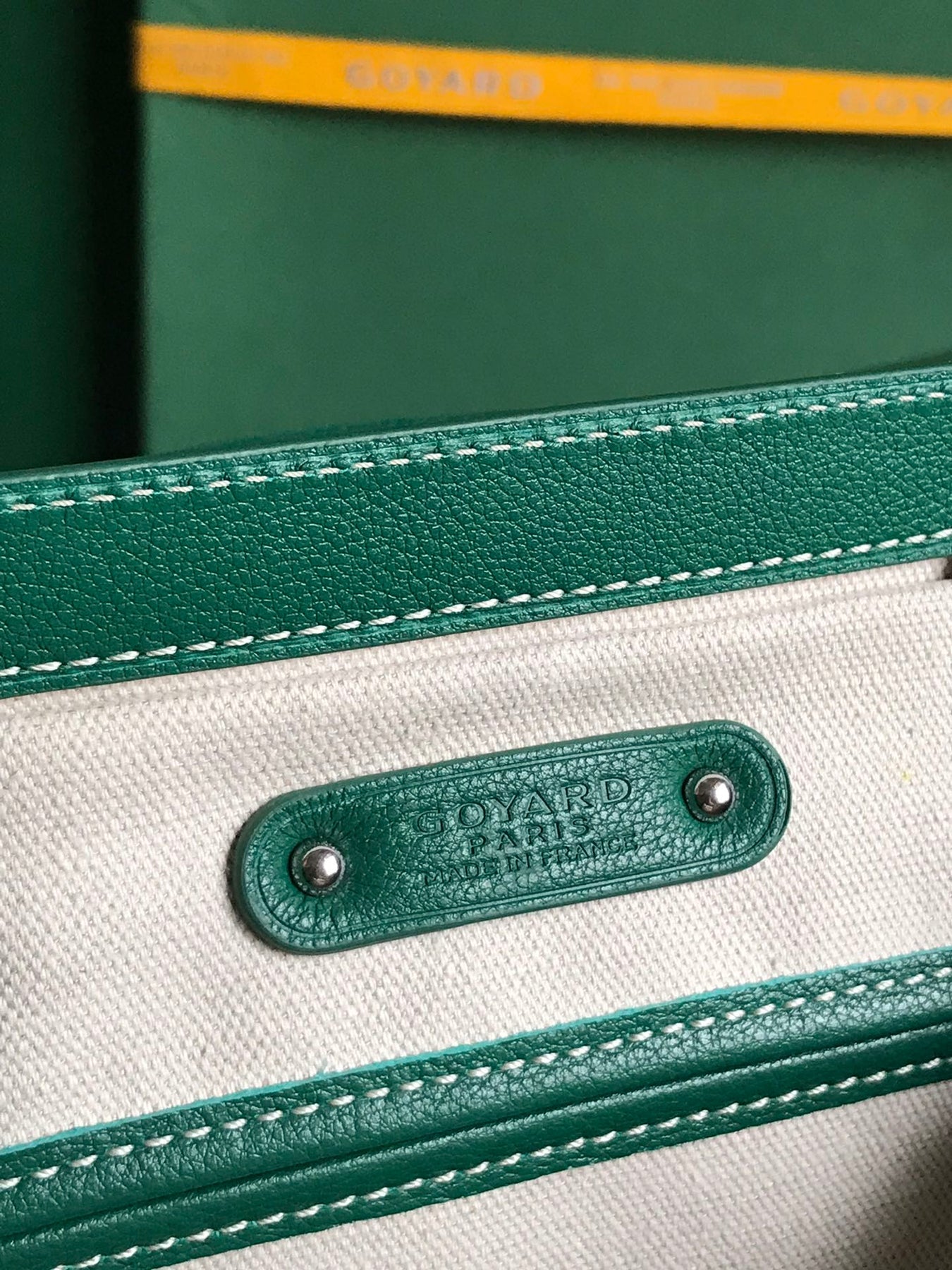 SAIGON SOUPLE BAG 34 IN GREEN GOYARDINE CANVAS AND CALFSKIN