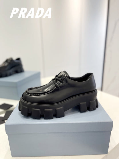 PRA MONOLITH LACE-UP LOAFERS BLACK CALFSKIN