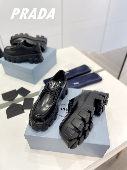 PRA MONOLITH LACE-UP LOAFERS BLACK CALFSKIN