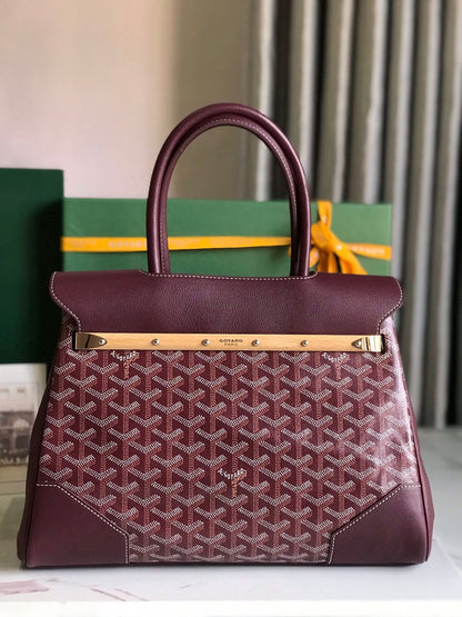 SAIGON SOUPLE BAG 34 IN BURGUNDY RED GOYARDINE CANVAS AND CALFSKIN