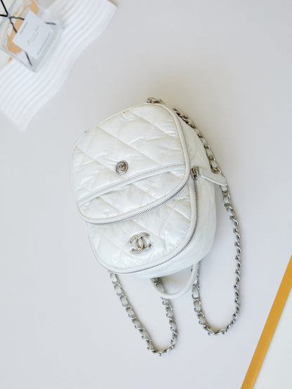 BACKPACK 22 IN WHITE FABRIC SILVER HARDWARE