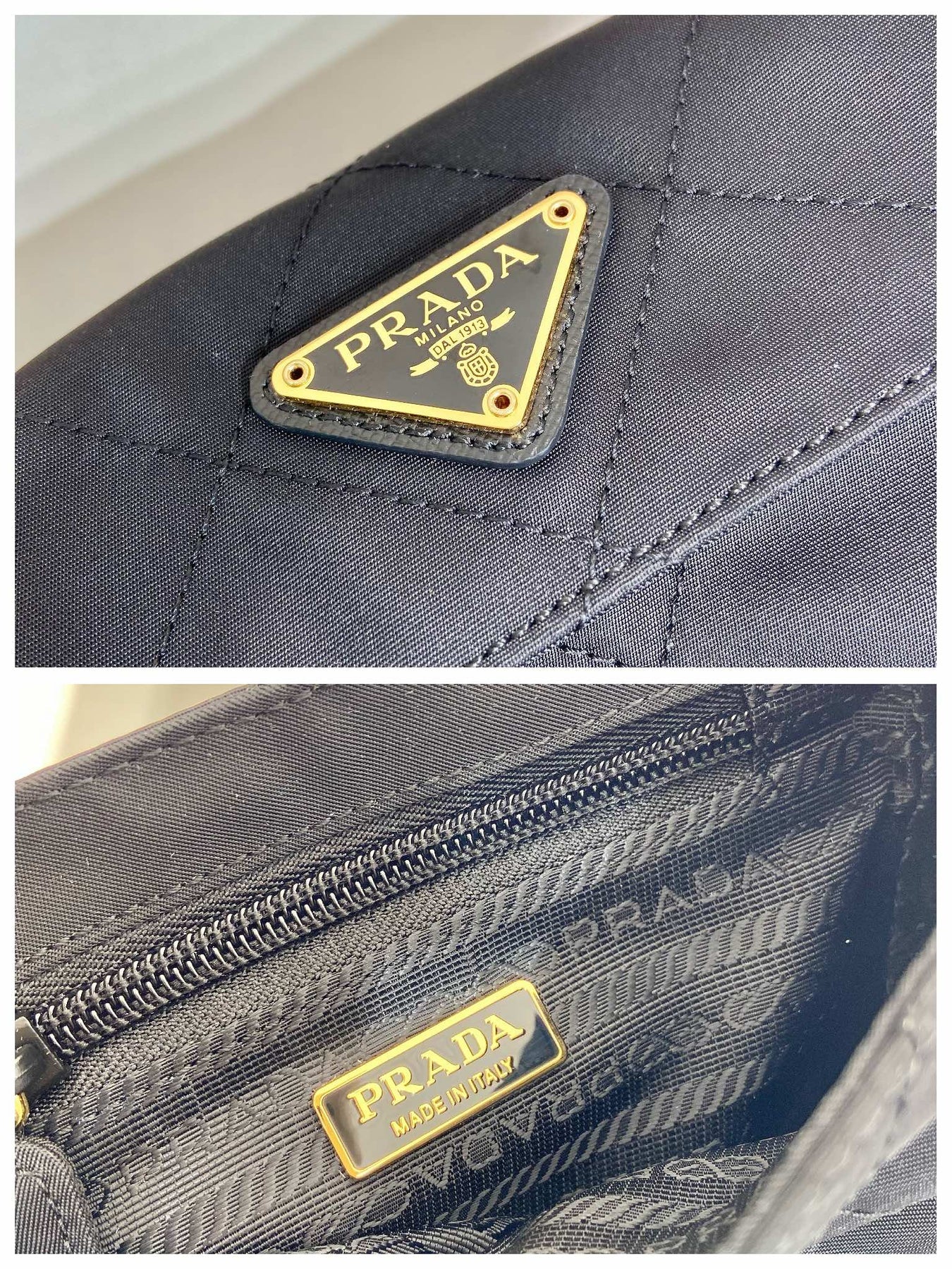 MINI QUILTED FLAP BAG 14 IN BLACK RE-NYLON FABRIC GOLD CHAIN