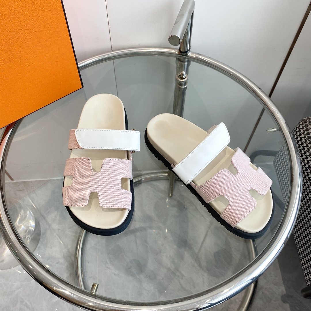 Chypre Canvas Sandal White Pink Leather