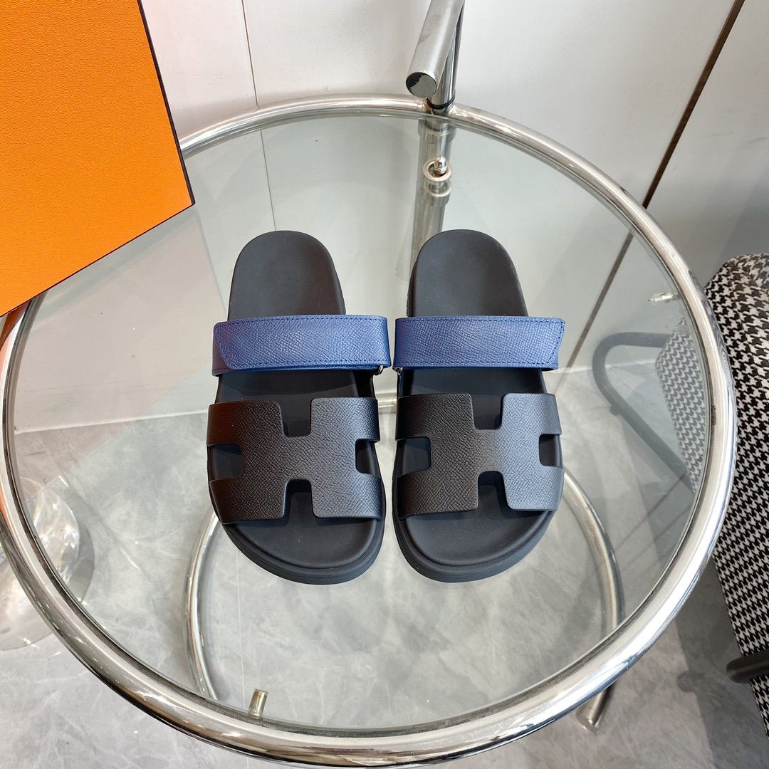 Chypre Sandal Black with blue straps Leather