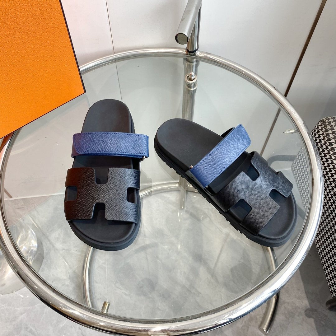 Chypre Sandal Black with blue straps Leather