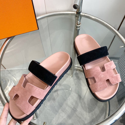 Chypre Sandal Suede Pink Chapas / Black