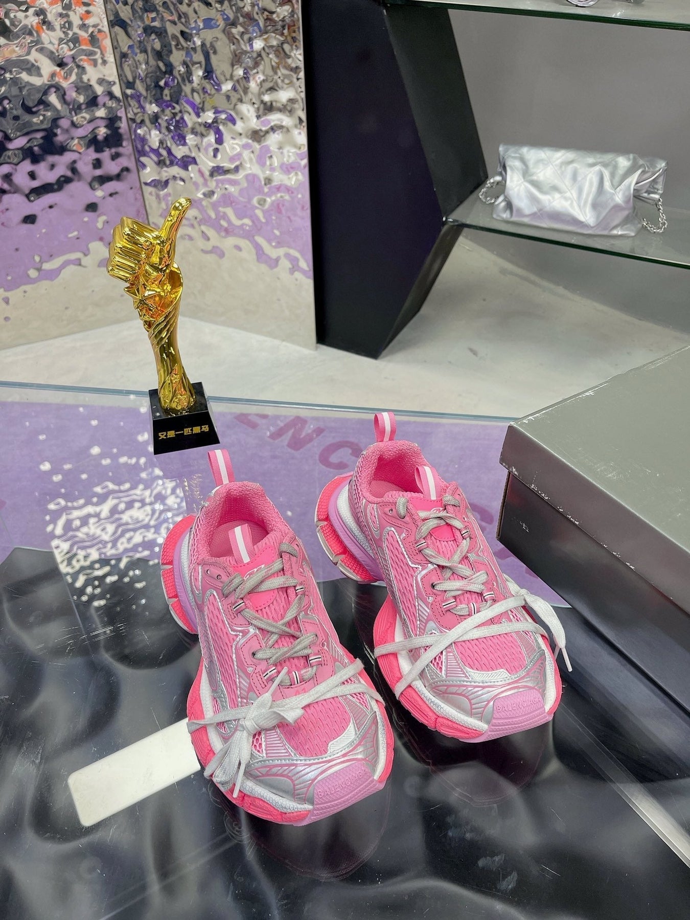 3XL SNEAKER IN PINK MIX SILVER MESH AND POLYURETHANE