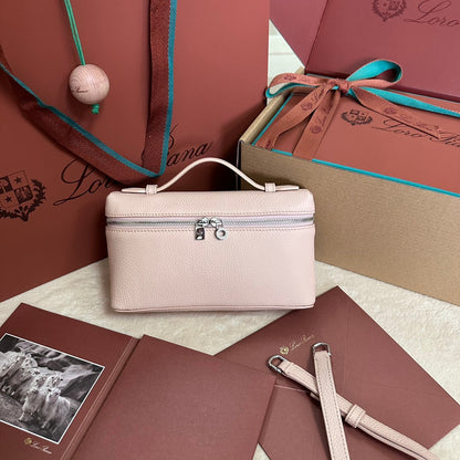 EXTRA POCKET L19 IN BLUSH PINK GRAINED CALFSKIN WITH SILVER HARDWARE