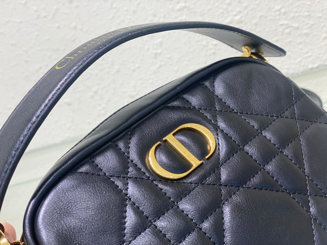 CARO BOX BAG 19 IN BLACK QUILTED MACROCANNAGE CALFSKIN