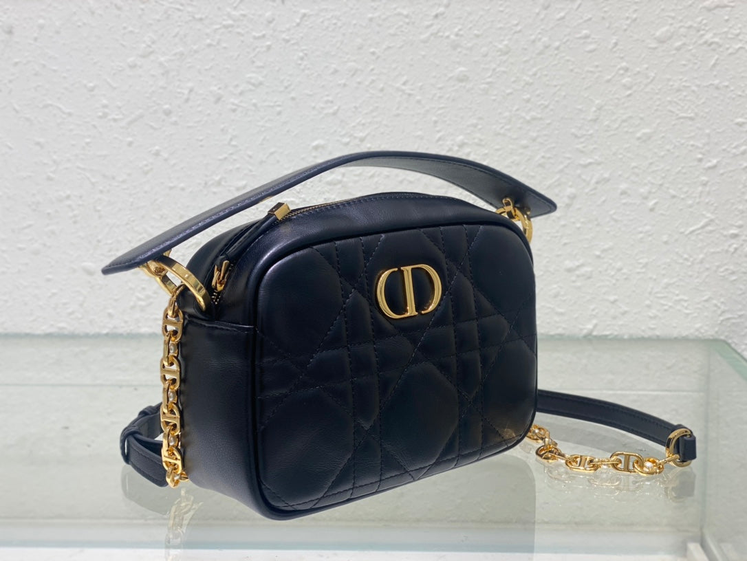 CARO BOX BAG 19 IN BLACK QUILTED MACROCANNAGE CALFSKIN