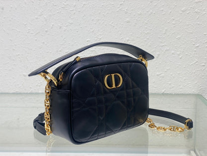 CARO BOX BAG 19 IN BLACK QUILTED MACROCANNAGE CALFSKIN