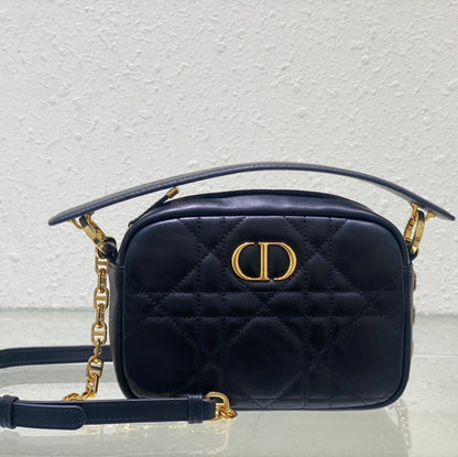 CARO BOX BAG 19 IN BLACK QUILTED MACROCANNAGE CALFSKIN