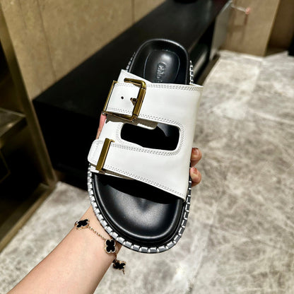 DAD SANDALS IN WHITE CALFSKIN WITH GOLD HARDWARE