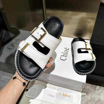 DAD SANDALS IN WHITE CALFSKIN WITH GOLD HARDWARE