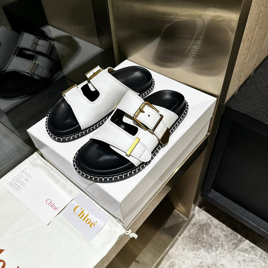 DAD SANDALS IN WHITE CALFSKIN WITH GOLD HARDWARE
