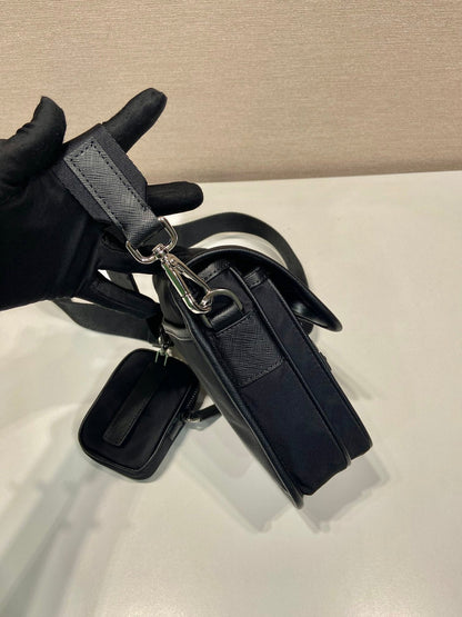 PHONE BAG 19 IN BLACK RE-NYLON AND SAFFIANO LEATHER TRIM