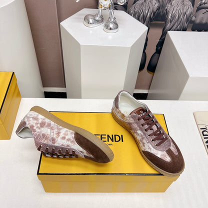 FENDI FLIGHT SNEAKER IN UMBER BROWN SUEDE AND LAMBSKIN