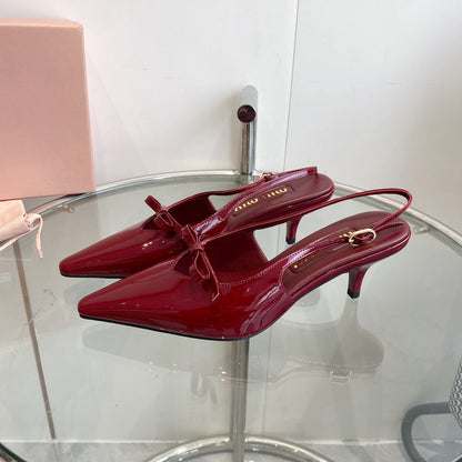 HIGH-SLINGBACK POINTED TOE SANDALS RUBY COWHIDE WITH BOW