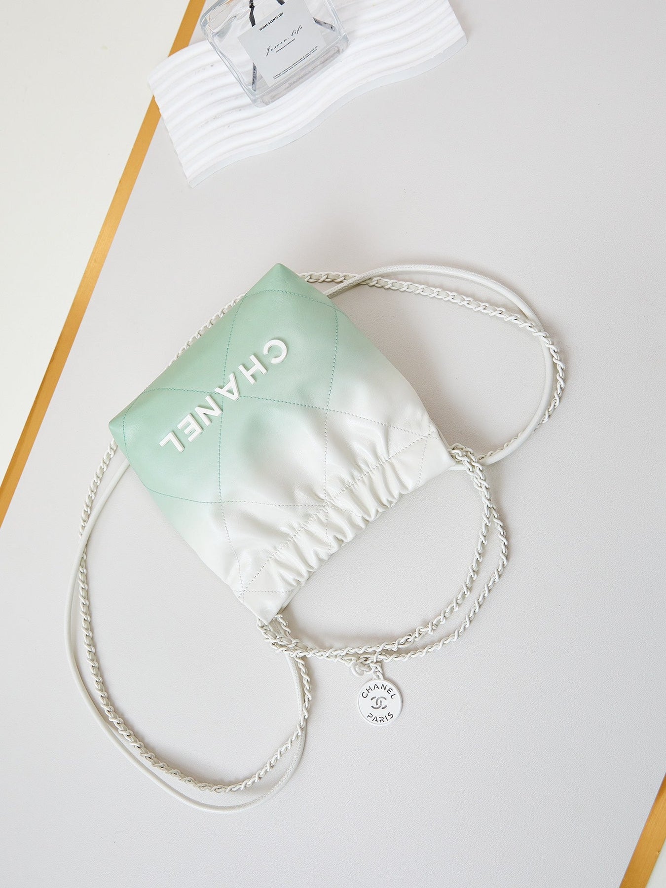 CC MINI 20 HOBO BAG IN WHITE MIX LIGHT GREEN CALFSKIN