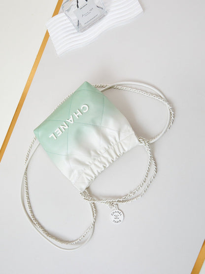 CC MINI 20 HOBO BAG IN WHITE MIX LIGHT GREEN CALFSKIN