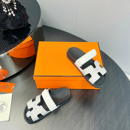 CHYPRE SANDAL WHITE MIX BLACK CALFSKIN STYLIZED