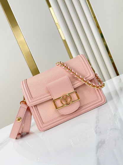 DAUPHINE MINI 20 IN LIGHT PINK EPI GRAINED CALFSKIN GOLD HARDWARE