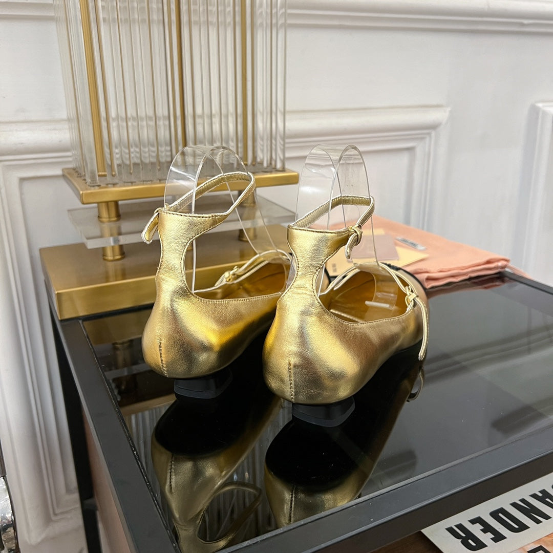 Sandal Ballet Metallic Gold Color Sheepskin