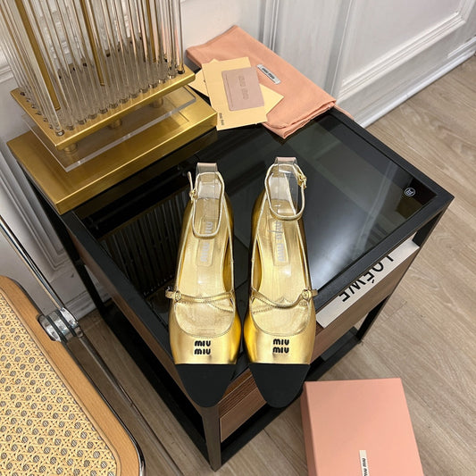 Sandal Ballet Metallic Gold Color Sheepskin