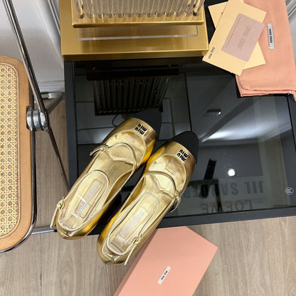 Sandal Ballet Metallic Gold Color Sheepskin