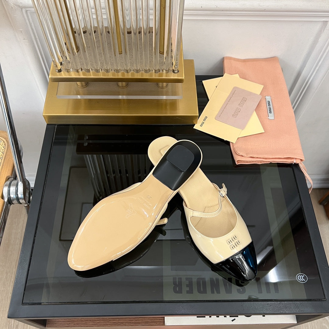 Cap Toe Mules Bright Cream Color Sheepskin