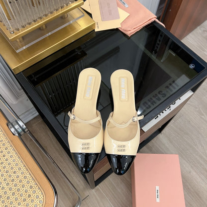 Cap Toe Mules Bright Cream Color Sheepskin